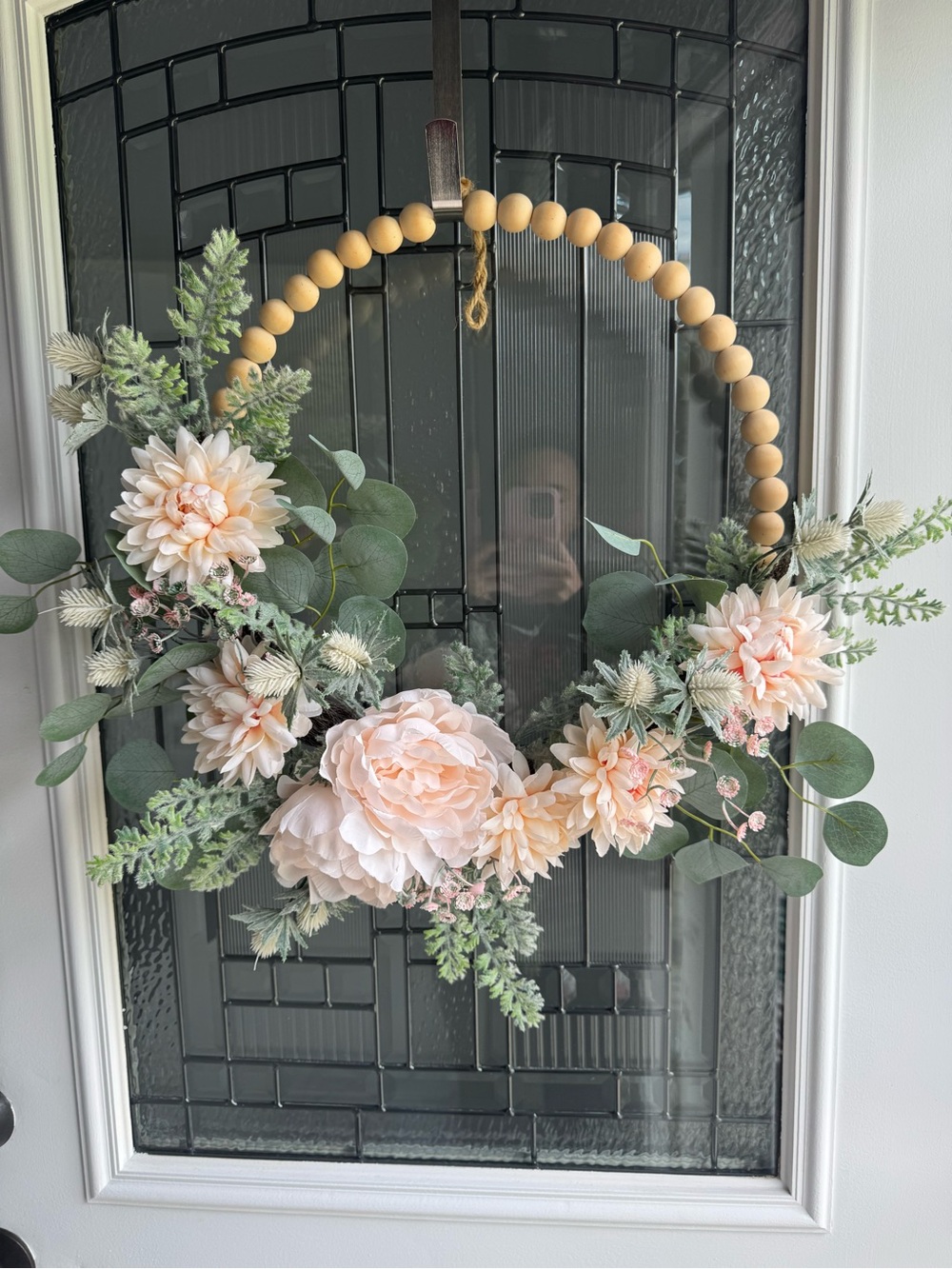 Peach Floral Bead Hoop Wreath - Home Accents